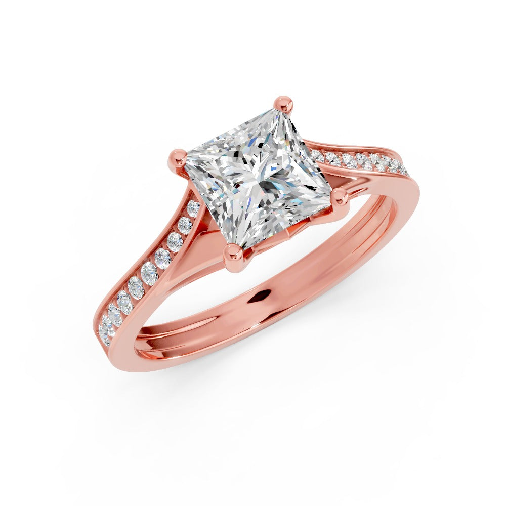 1.03 CARAT Square Moissanite Solitaire with Side Accents Engagement Ring in 14K Yellow Gold Plated