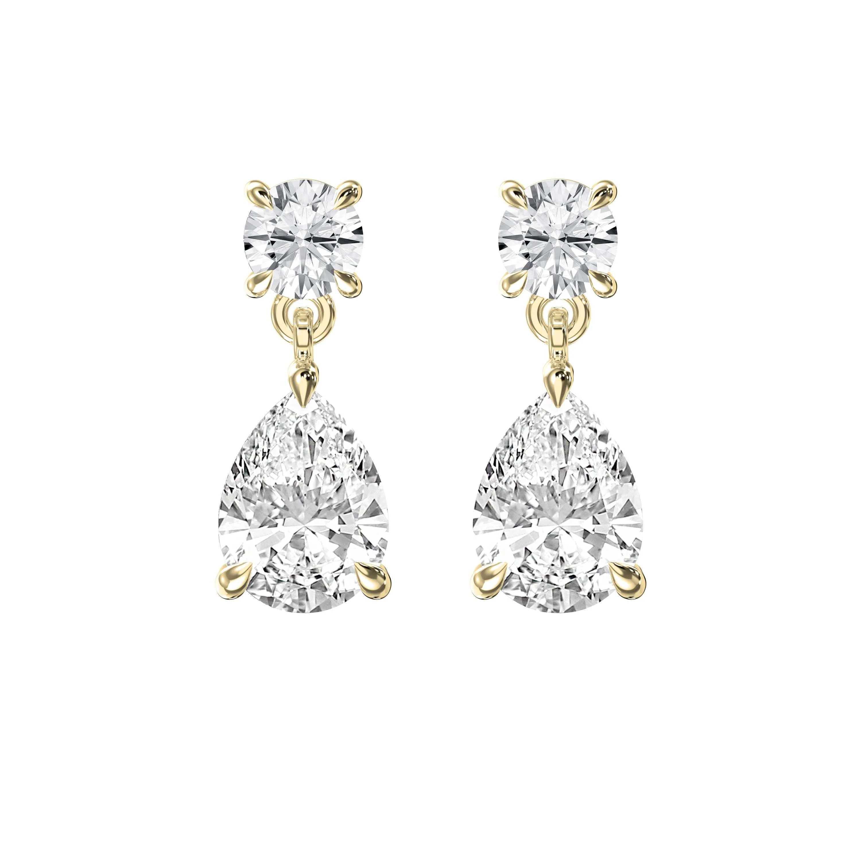 1.5 ct Pear Cut Moissanite Drop Earrings with Round Solitaire Studs in 925 Sterling Silver