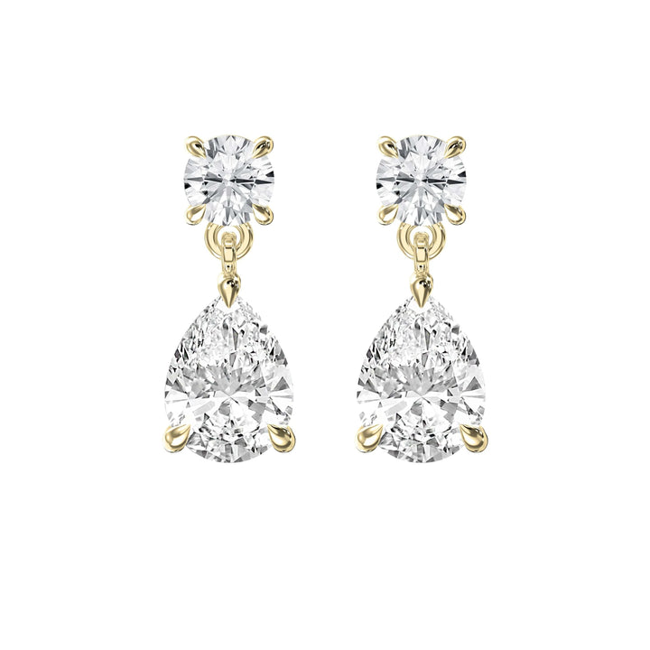 1.5 ct Pear Cut Moissanite Drop Earrings with Round Solitaire Studs in 925 Sterling Silver