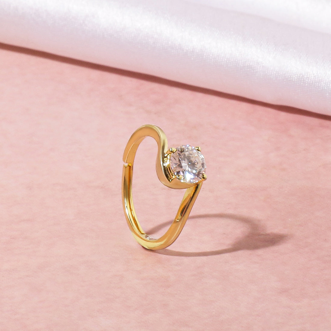 Moissanite Swirl Bypass Solitaire Ring - 1 Carat 14K Yellow Gold Plated (Adjustable)