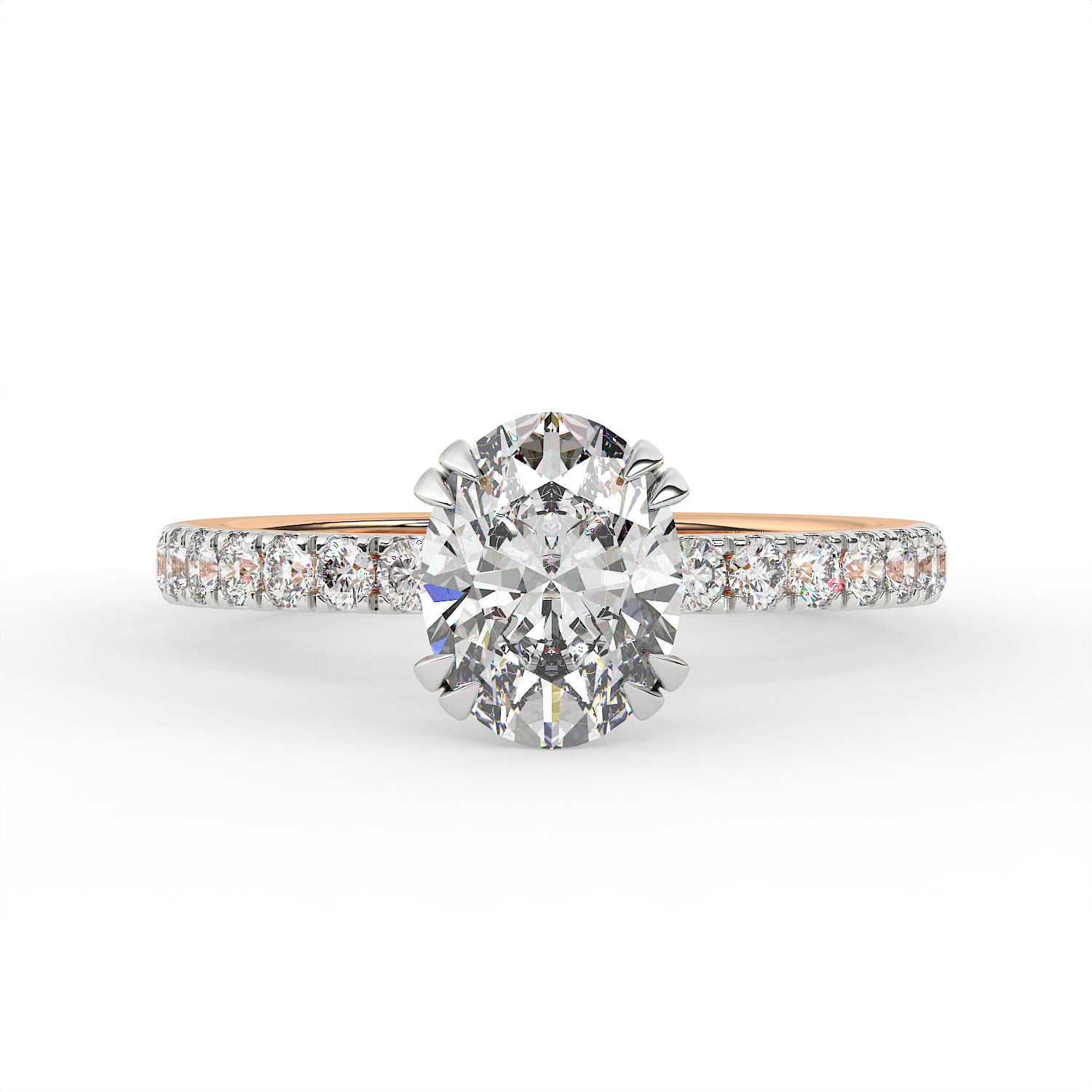 2.3 CT Oval Cut Moissanite Engagement Ring with Pavé Side Accents in 925 Sterling Silver with 14K Gold Vermeil Plating