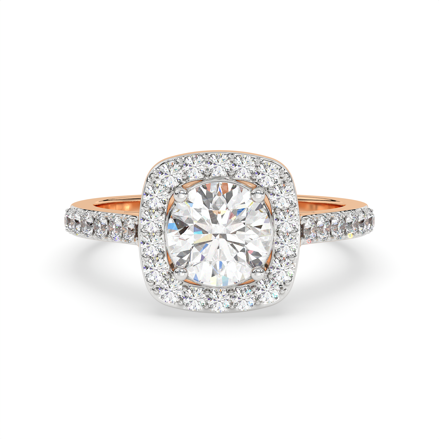 1.5 CT Round Cut Moissanite Halo Engagement Ring with Pavé Side Accents in 925 Sterling Silver with 14K Gold Vermeil Plating