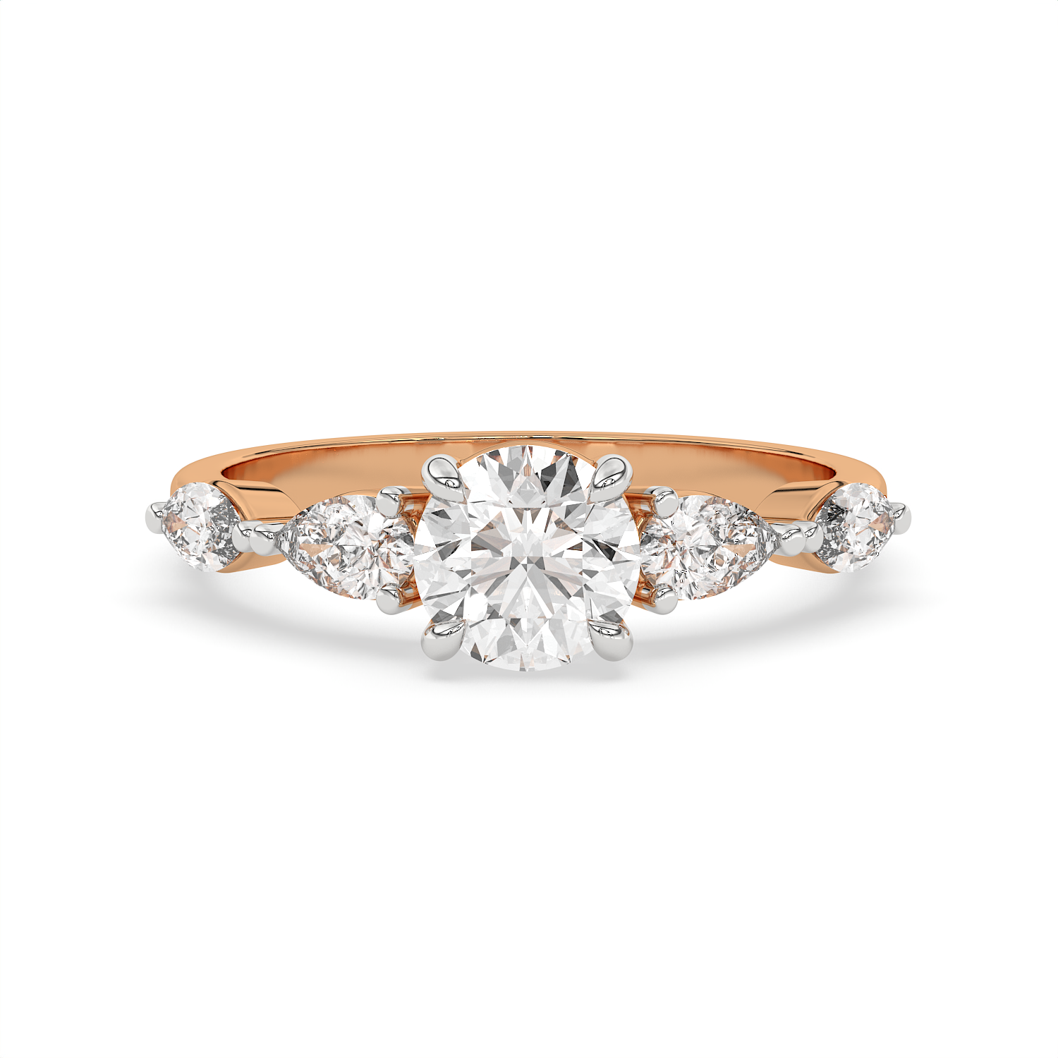 1.5 CT Round Brilliant Cut Moissanite Engagement Ring with Marquise & Pear Side Stones in 925 Sterling Silver
