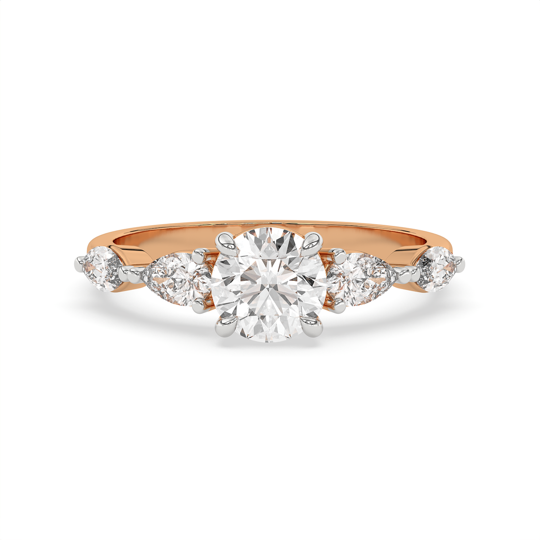 1.5 CT Round Brilliant Cut Moissanite Engagement Ring with Marquise & Pear Side Stones in 925 Sterling Silver