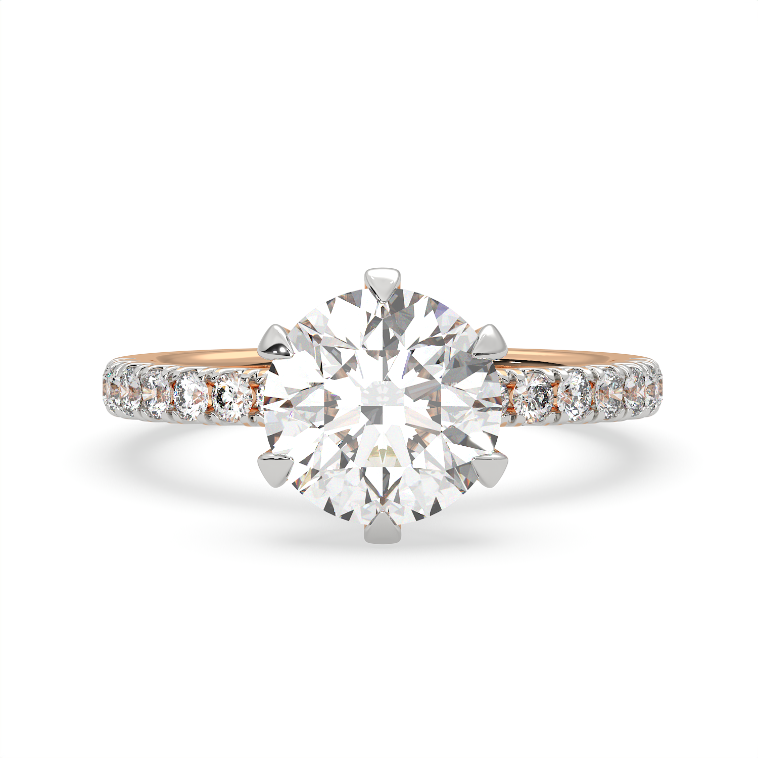 3 CT Round Cut Moissanite Solitaire Engagement Ring with Side Accents 14K Gold Vermeil