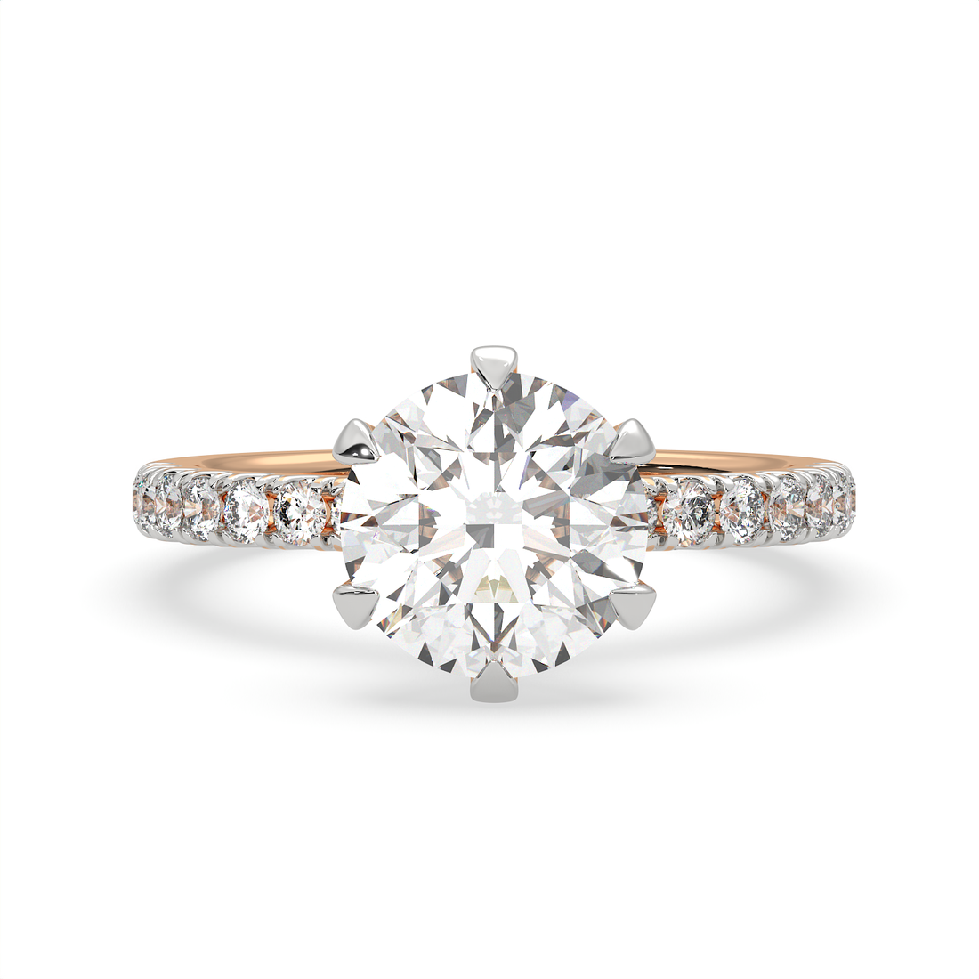 3 CT Round Cut Moissanite Solitaire Engagement Ring with Side Accents 14K Gold Vermeil