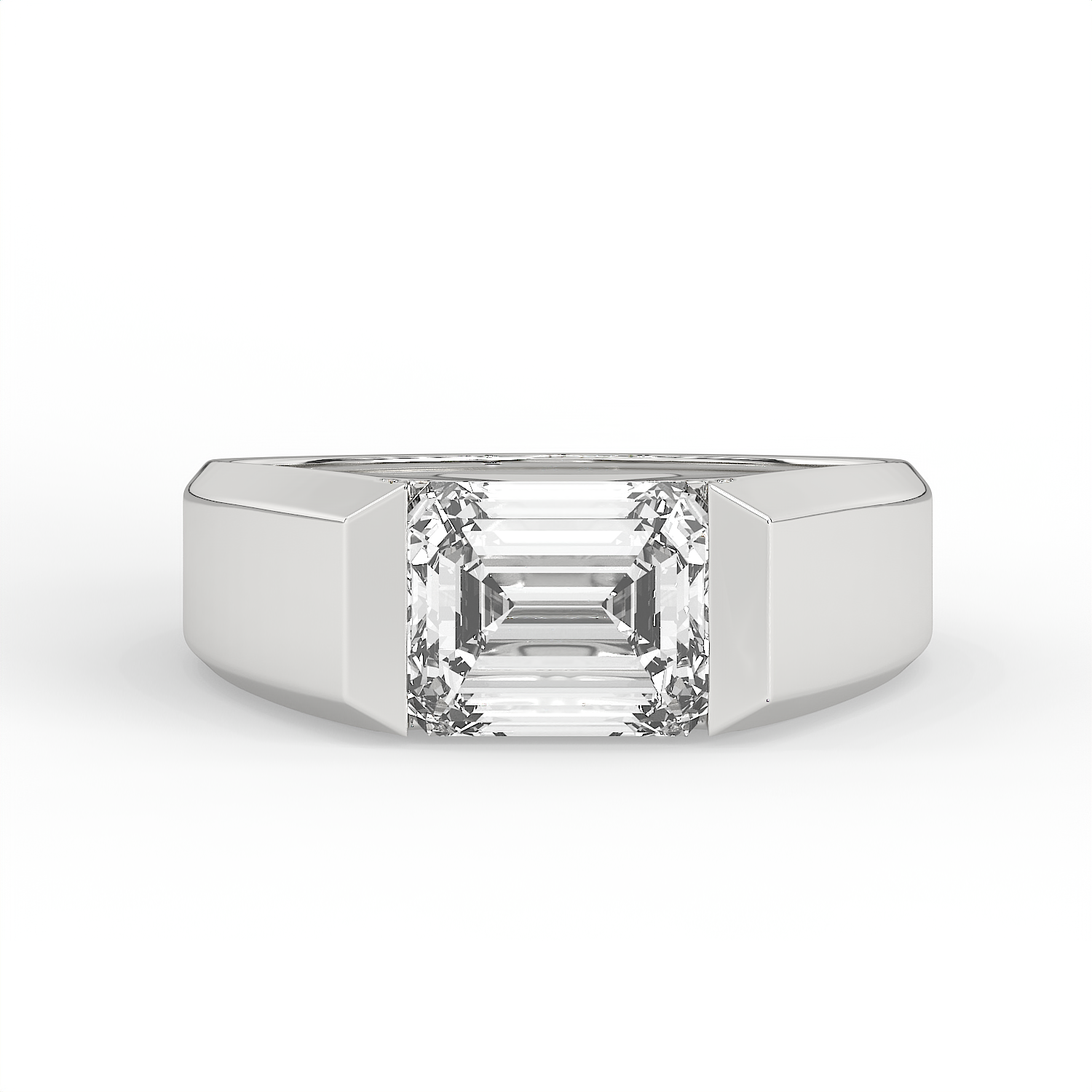 2.5 CT Emerald Cut Moissanite Signet Men Ring in 925 Sterling Silver with Gold Vermeil