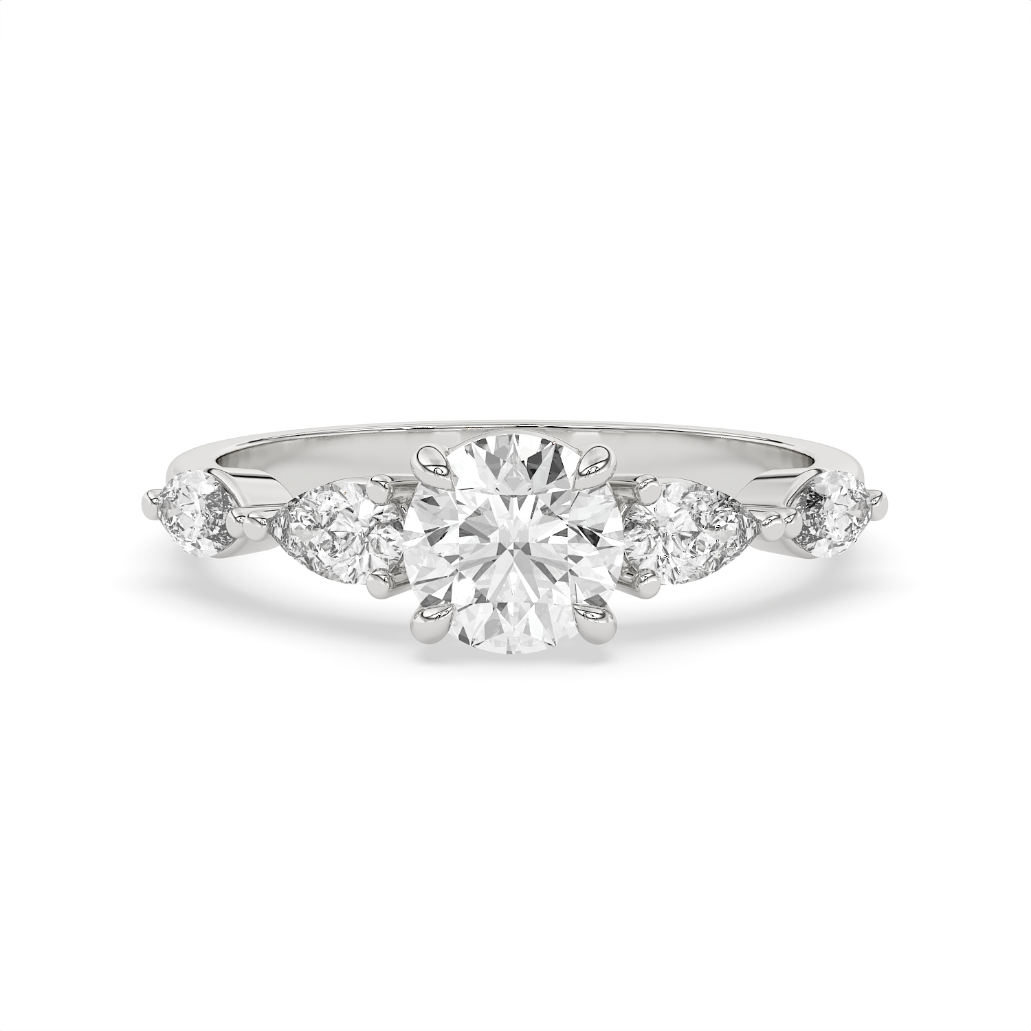 1.5 CT Round Brilliant Cut Moissanite Engagement Ring with Marquise & Pear Side Stones in 925 Sterling Silver