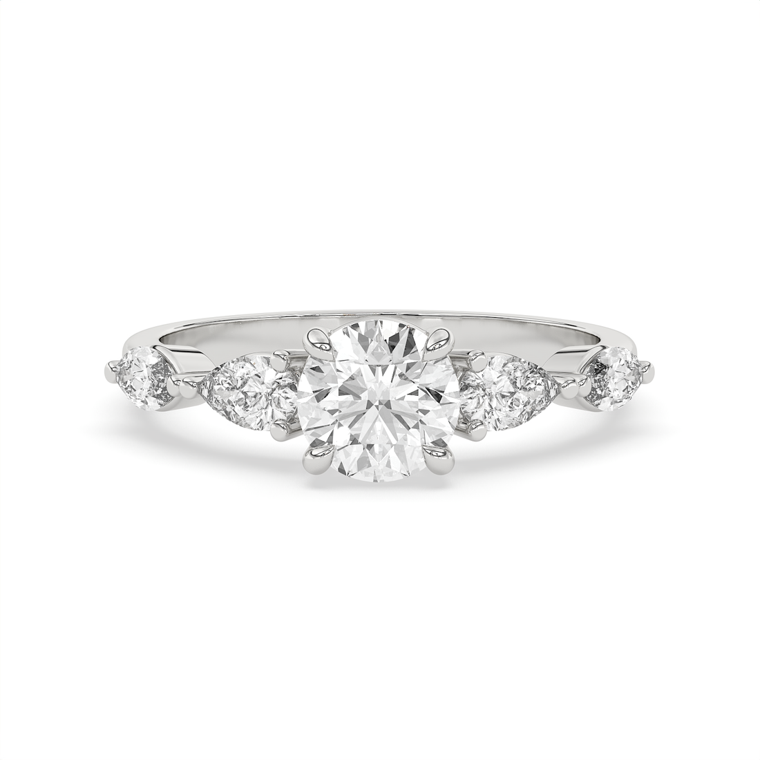 1.5 CT Round Brilliant Cut Moissanite Engagement Ring with Marquise & Pear Side Stones in 925 Sterling Silver