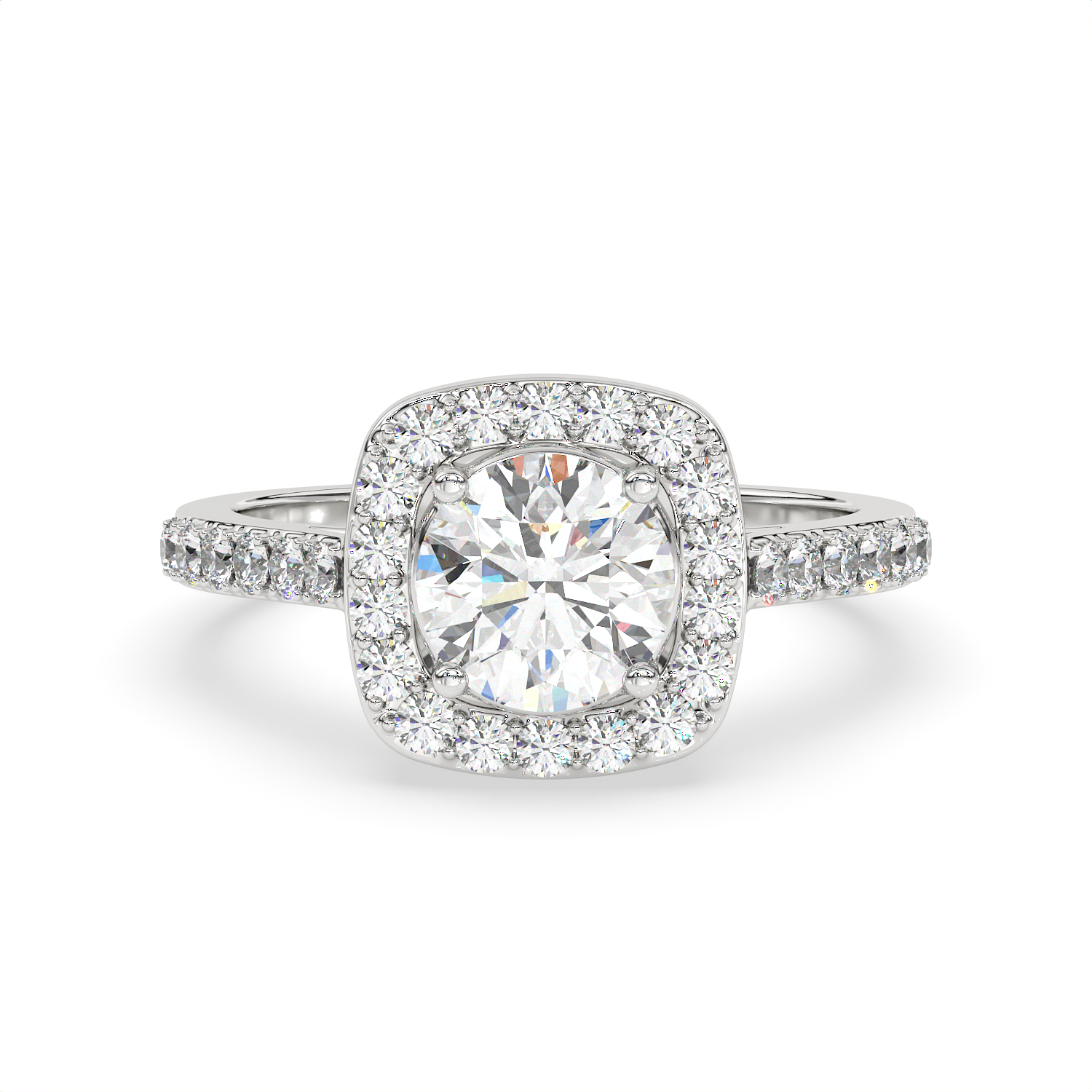 1.5 CT Round Cut Moissanite Halo Engagement Ring with Pavé Side Accents in 925 Sterling Silver with 14K Gold Vermeil Plating