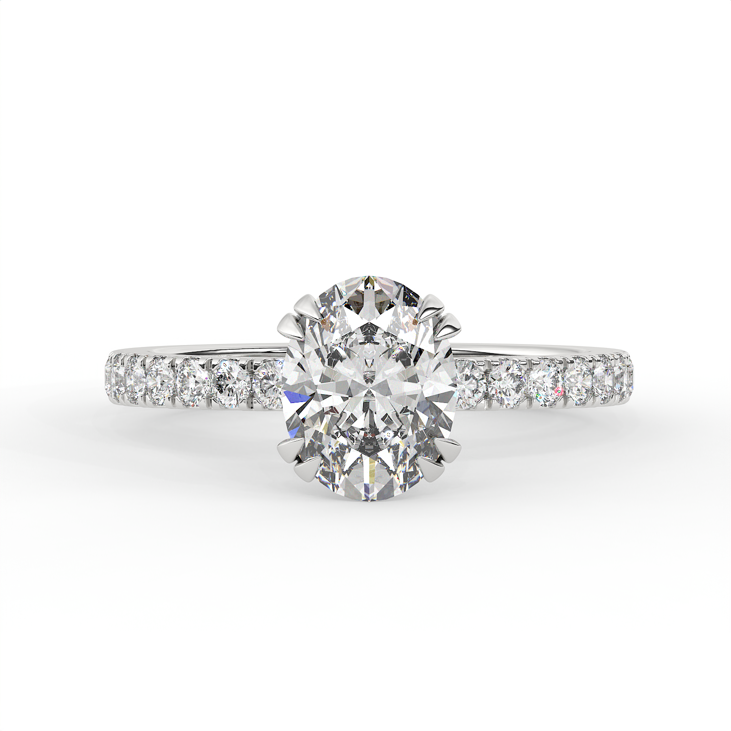 2.3 CT Oval Cut Moissanite Engagement Ring with Pavé Side Accents in 925 Sterling Silver with 14K Gold Vermeil Plating