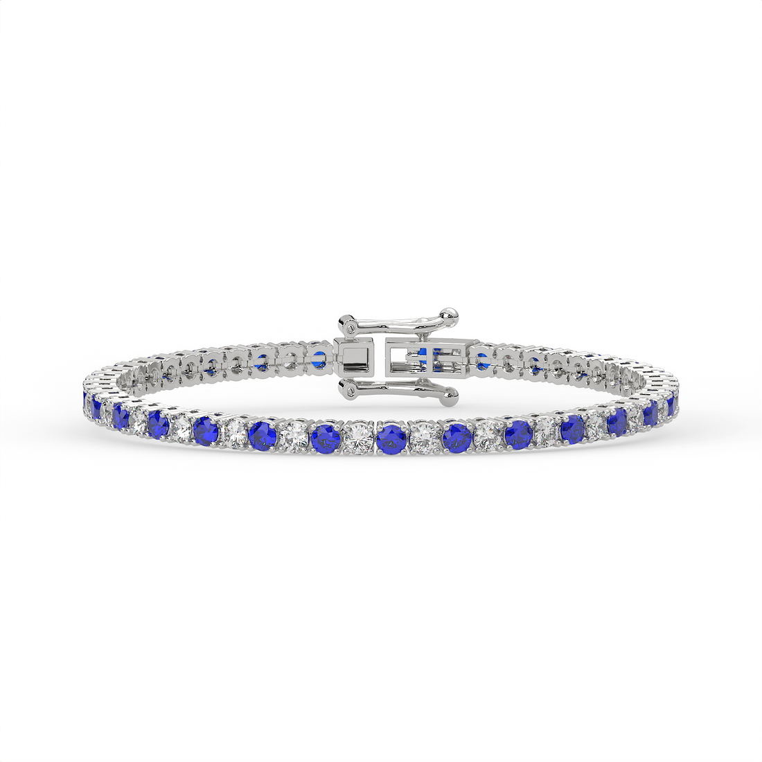 5 CT Blue Synthetic & White Round Cut Moissanite Tennis Bracelet in 925 Sterling Silver | 14K White Gold Plated