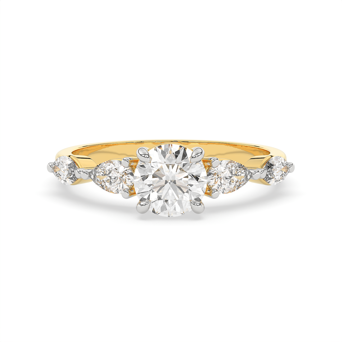 1.5 CT Round Brilliant Cut Moissanite Engagement Ring with Marquise & Pear Side Stones in 925 Sterling Silver