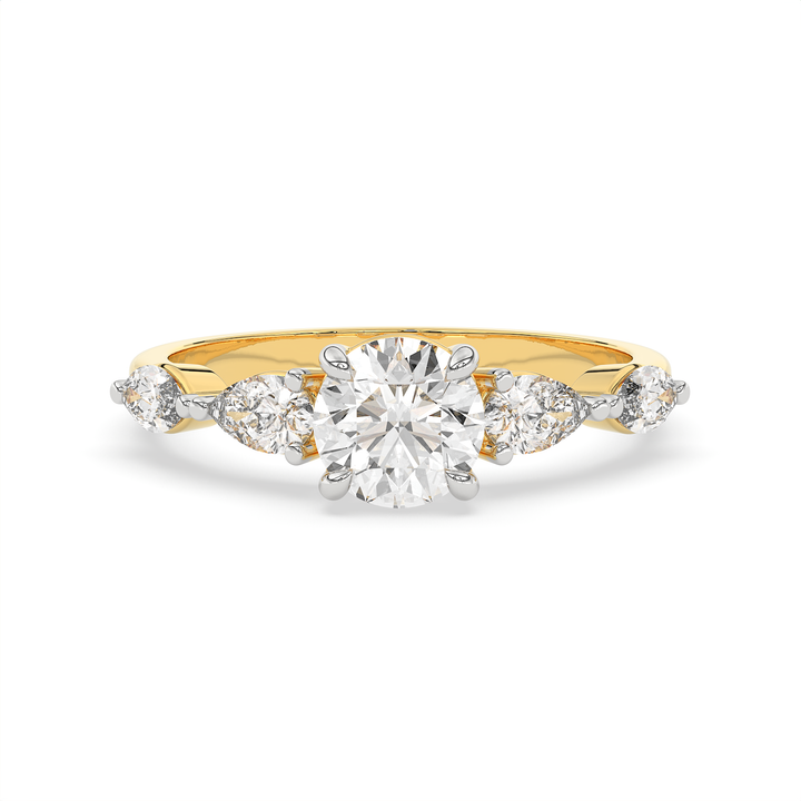 1.5 CT Round Brilliant Cut Moissanite Engagement Ring with Marquise & Pear Side Stones in 925 Sterling Silver