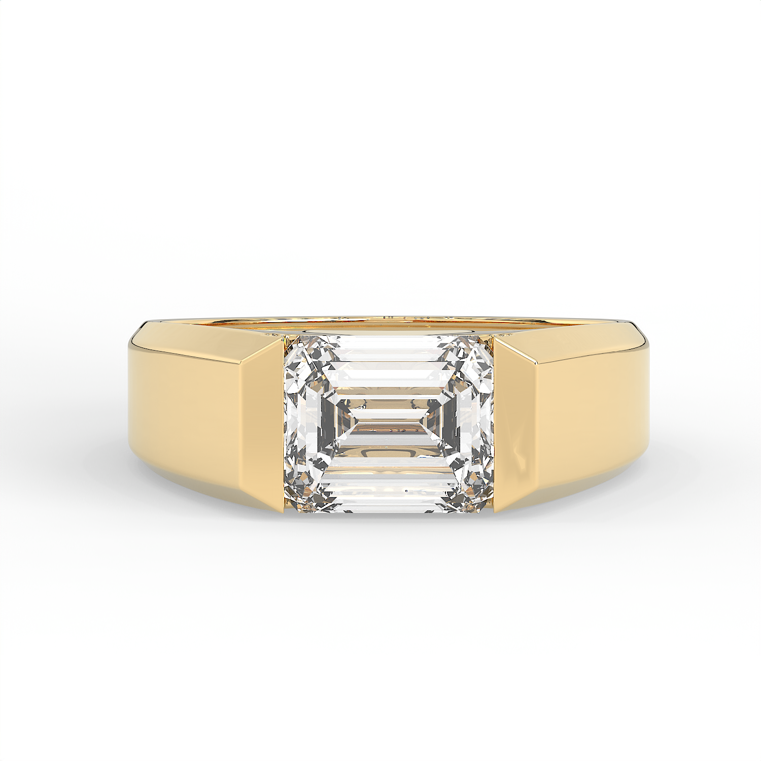 2.5 CT Emerald Cut Moissanite Signet Men Ring in 925 Sterling Silver with Gold Vermeil