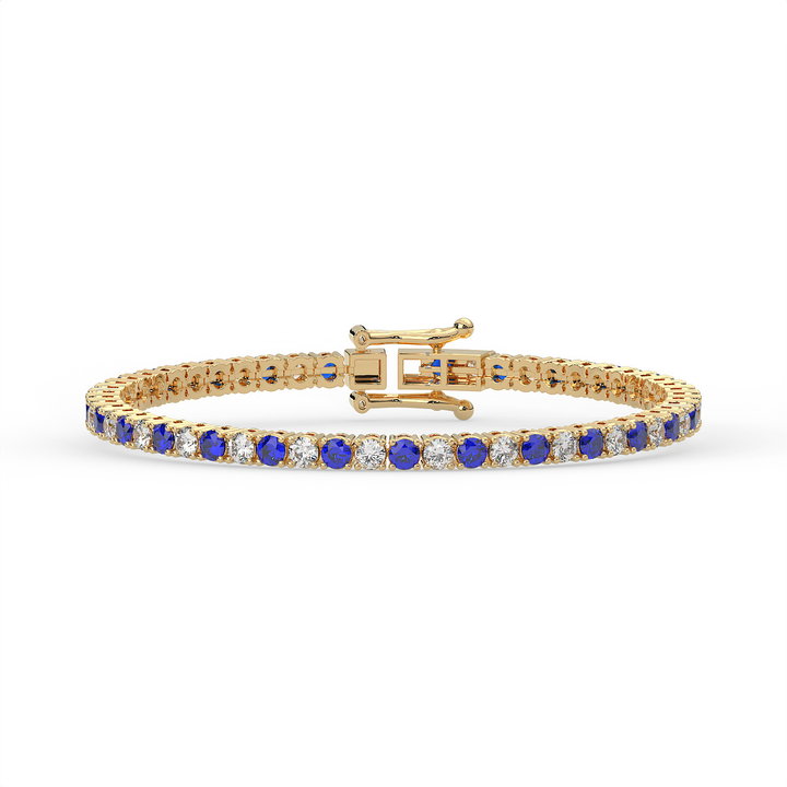 5 CT Blue Synthetic & White Round Cut Moissanite Tennis Bracelet in 925 Sterling Silver | 14K White Gold Plated