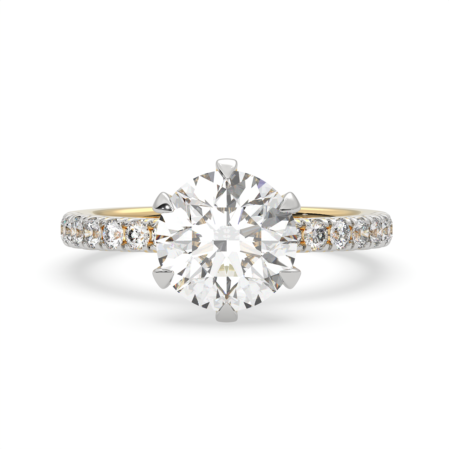 3 CT Round Cut Moissanite Solitaire Engagement Ring with Side Accents 14K Gold Vermeil
