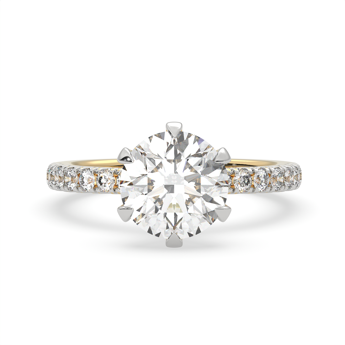 3 CT Round Cut Moissanite Solitaire Engagement Ring with Side Accents 14K Gold Vermeil