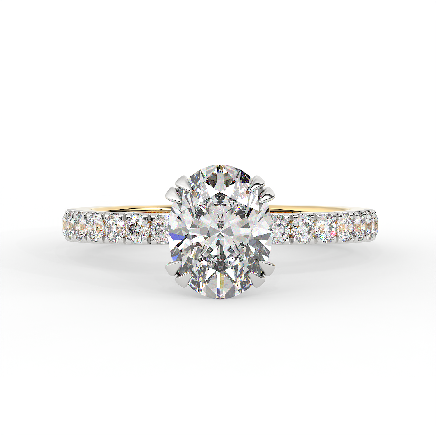 2.3 CT Oval Cut Moissanite Engagement Ring with Pavé Side Accents in 925 Sterling Silver with 14K Gold Vermeil Plating
