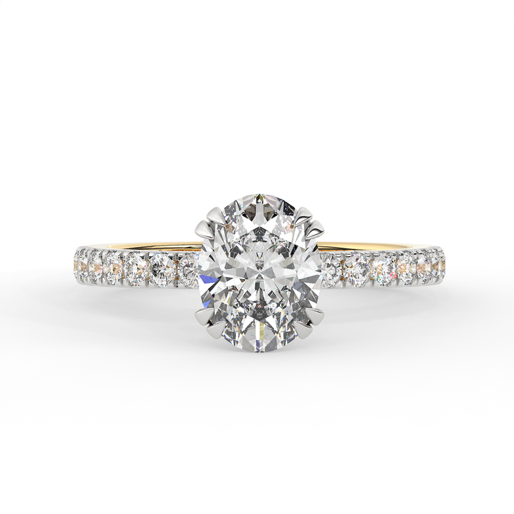 2.3 CT Oval Cut Moissanite Engagement Ring with Pavé Side Accents in 925 Sterling Silver with 14K Gold Vermeil Plating
