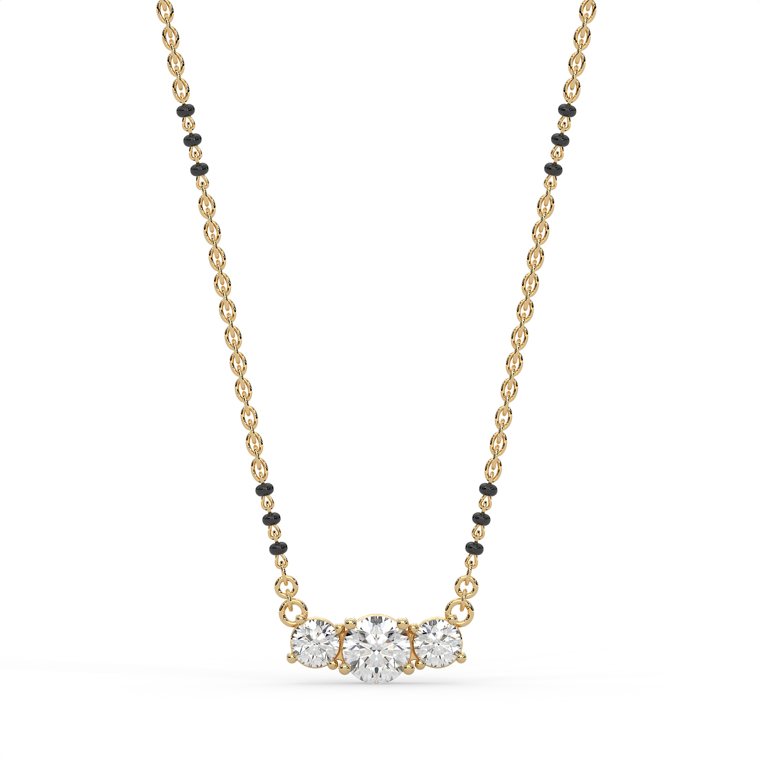 2 CT Three Stone Round Cut Moissanite Mangalsutra Necklace in 925 Sterling Silver with 14K Gold Vermeil