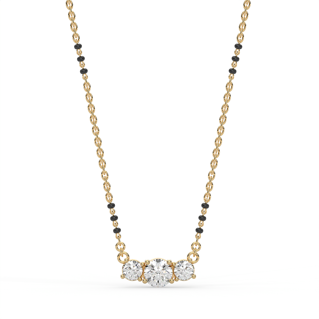 2 CT Three Stone Round Cut Moissanite Mangalsutra Necklace in 925 Sterling Silver with 14K Gold Vermeil