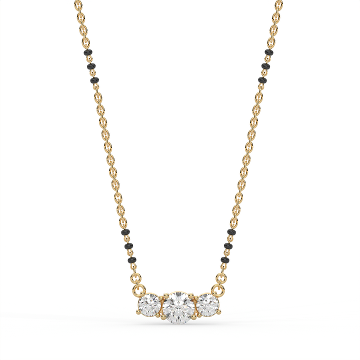 2 CT Three Stone Round Cut Moissanite Mangalsutra Necklace in 925 Sterling Silver with 14K Gold Vermeil
