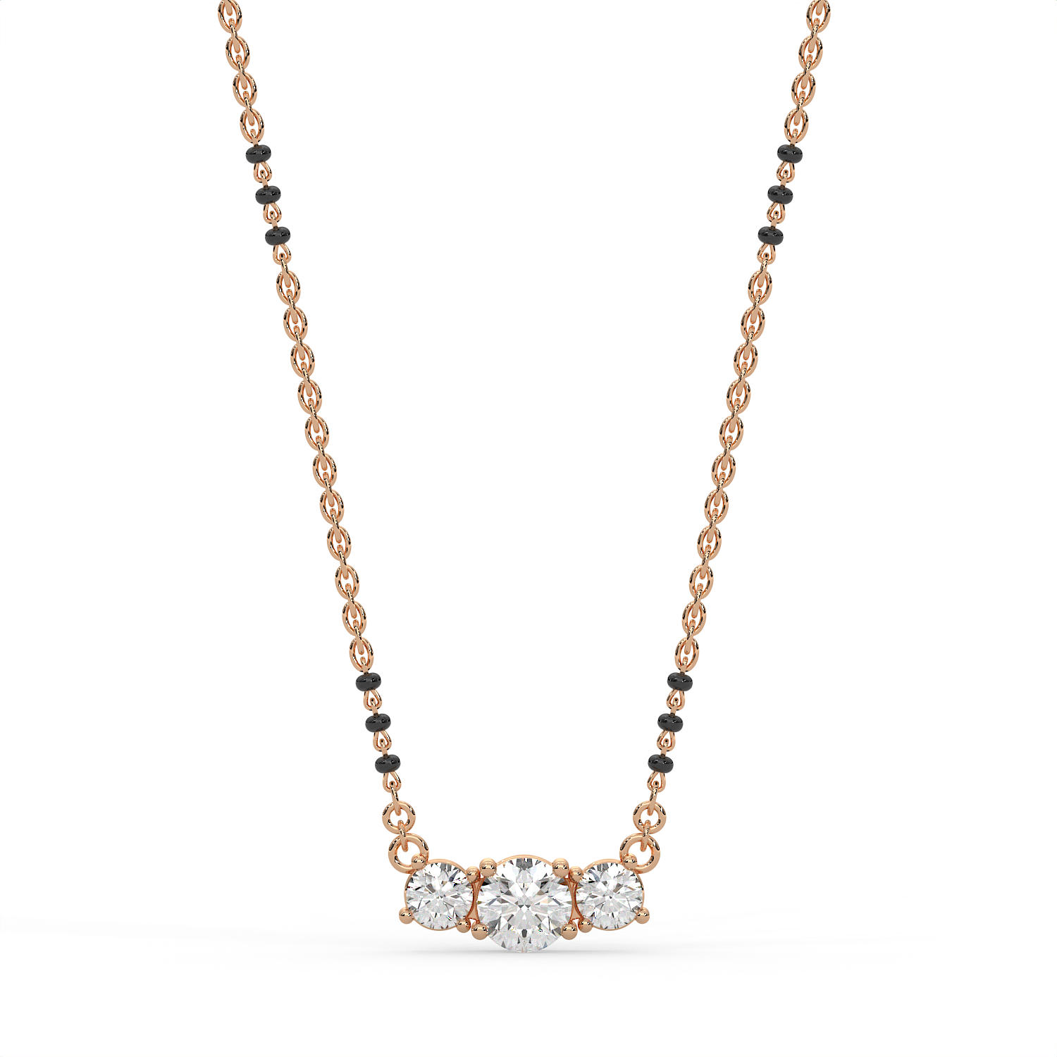 2 CT Three Stone Round Cut Moissanite Mangalsutra Necklace in 925 Sterling Silver with 14K Gold Vermeil