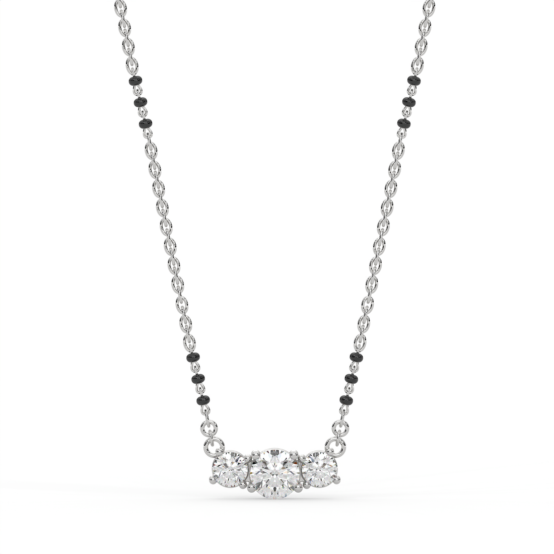 2 CT Three Stone Round Cut Moissanite Mangalsutra Necklace in 925 Sterling Silver with 14K Gold Vermeil