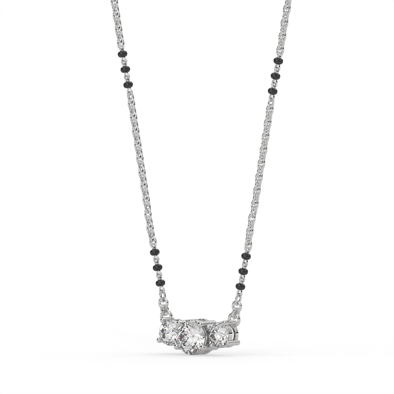 2 CT Three Stone Round Cut Moissanite Mangalsutra Necklace in 925 Sterling Silver with 14K Gold Vermeil