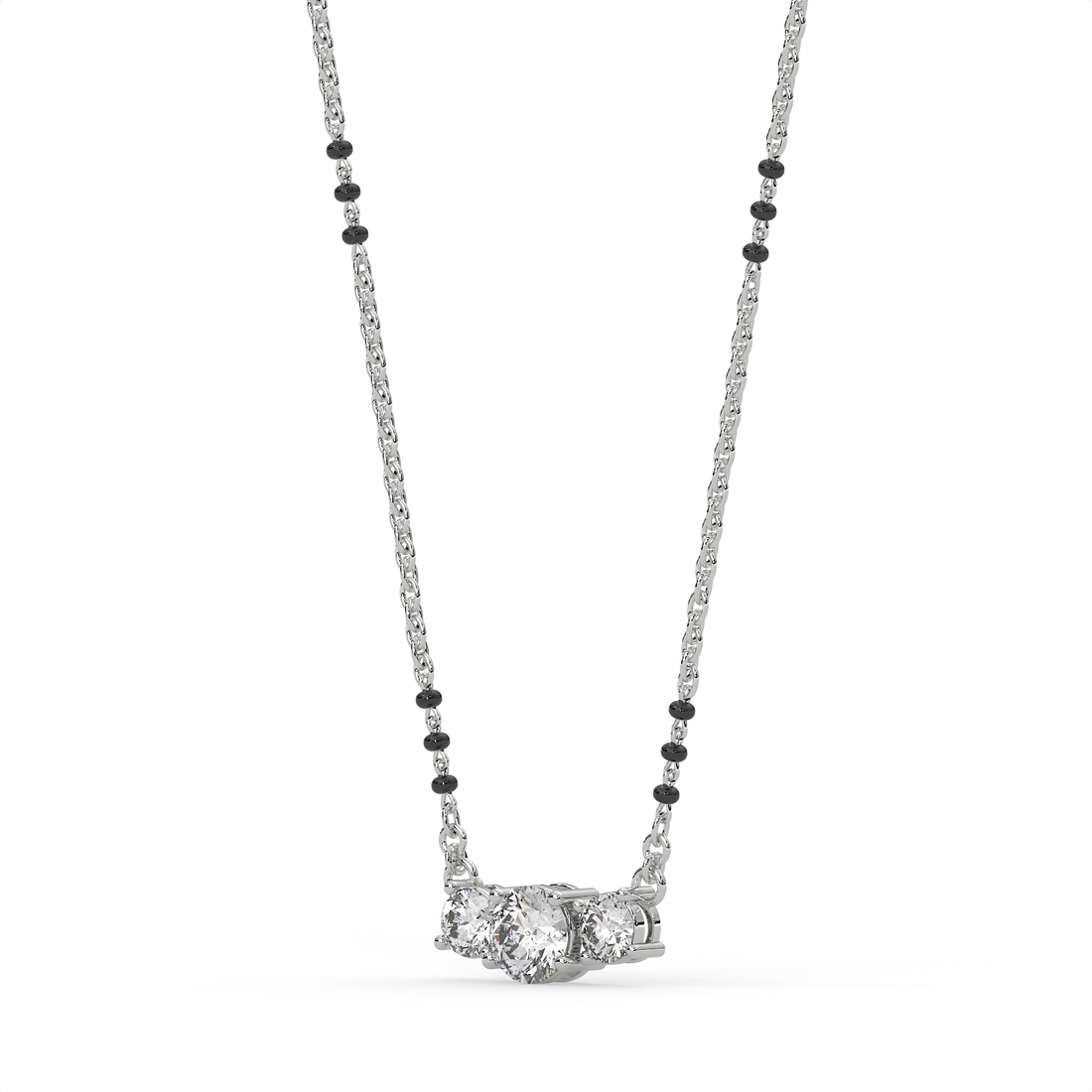 2 CT Three Stone Round Cut Moissanite Mangalsutra Necklace in 925 Sterling Silver with 14K Gold Vermeil