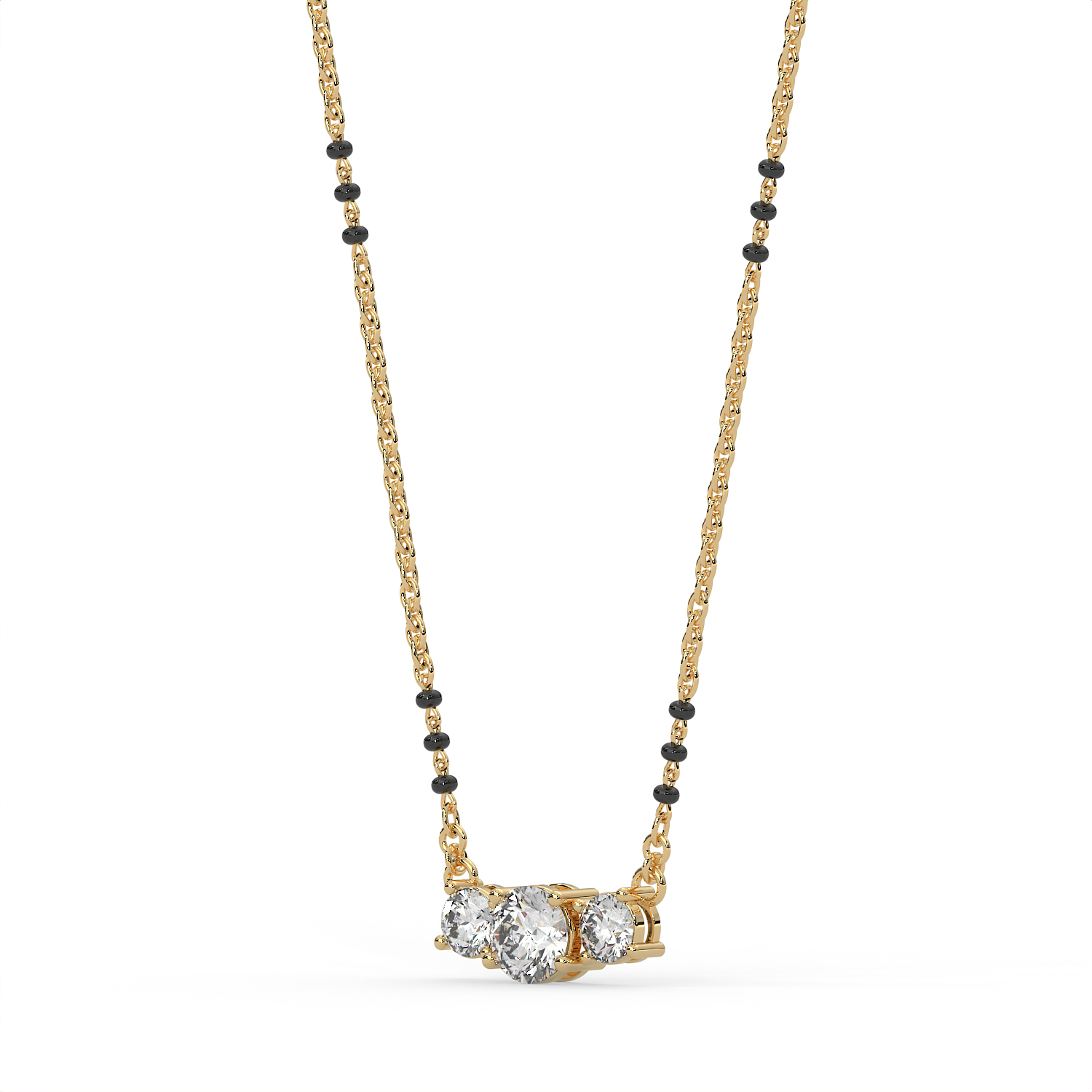 2 CT Three Stone Round Cut Moissanite Mangalsutra Necklace in 925 Sterling Silver with 14K Gold Vermeil