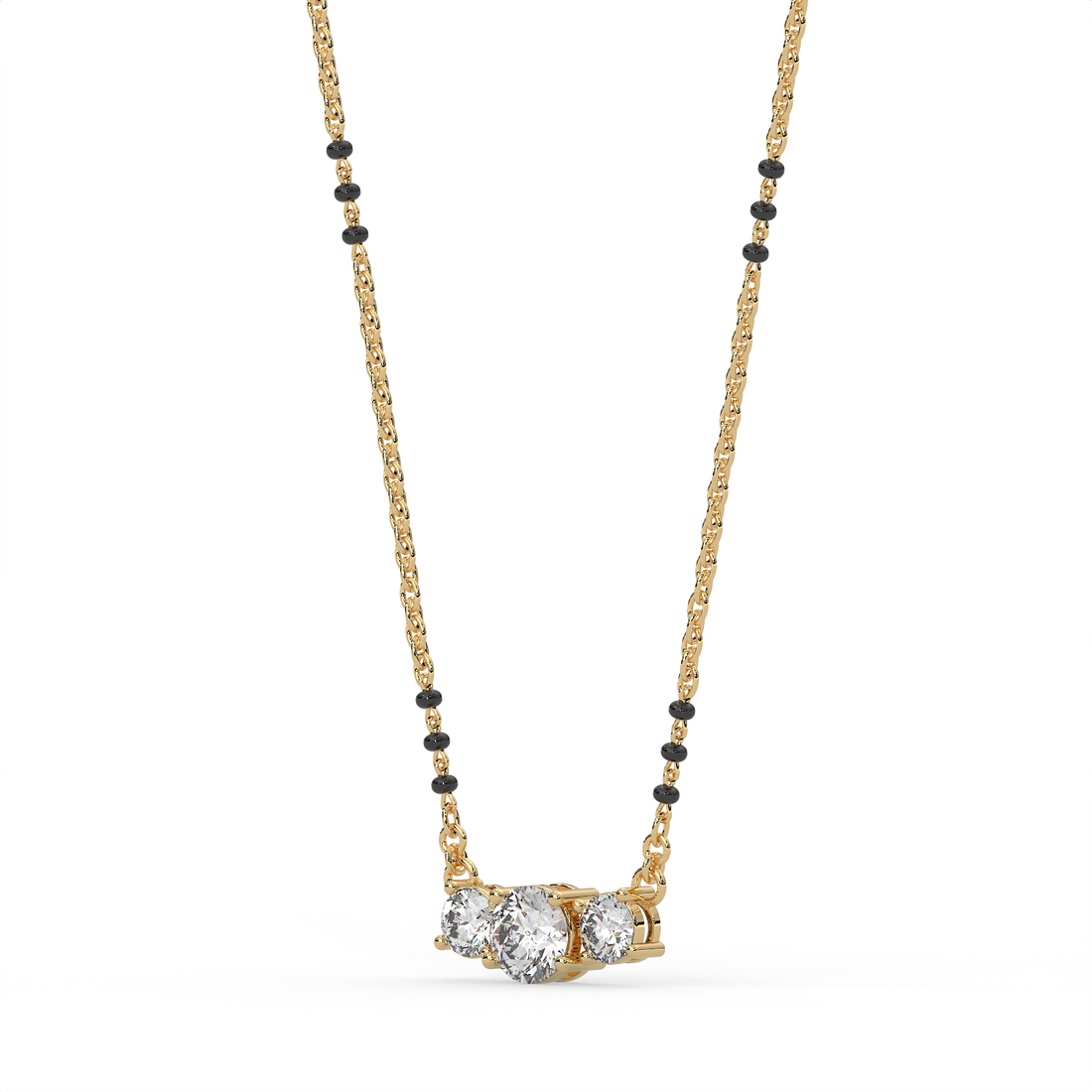 2 CT Three Stone Round Cut Moissanite Mangalsutra Necklace in 925 Sterling Silver with 14K Gold Vermeil