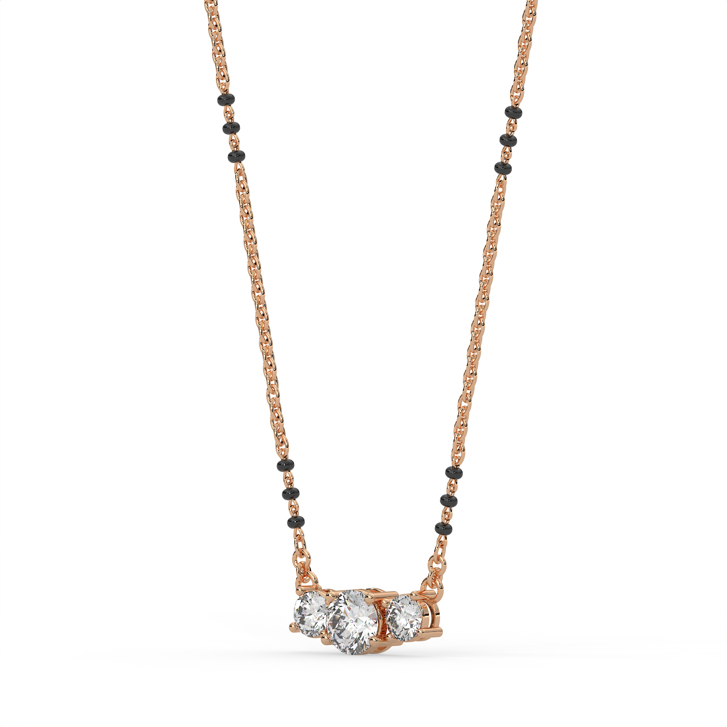 2 CT Three Stone Round Cut Moissanite Mangalsutra Necklace in 925 Sterling Silver with 14K Gold Vermeil