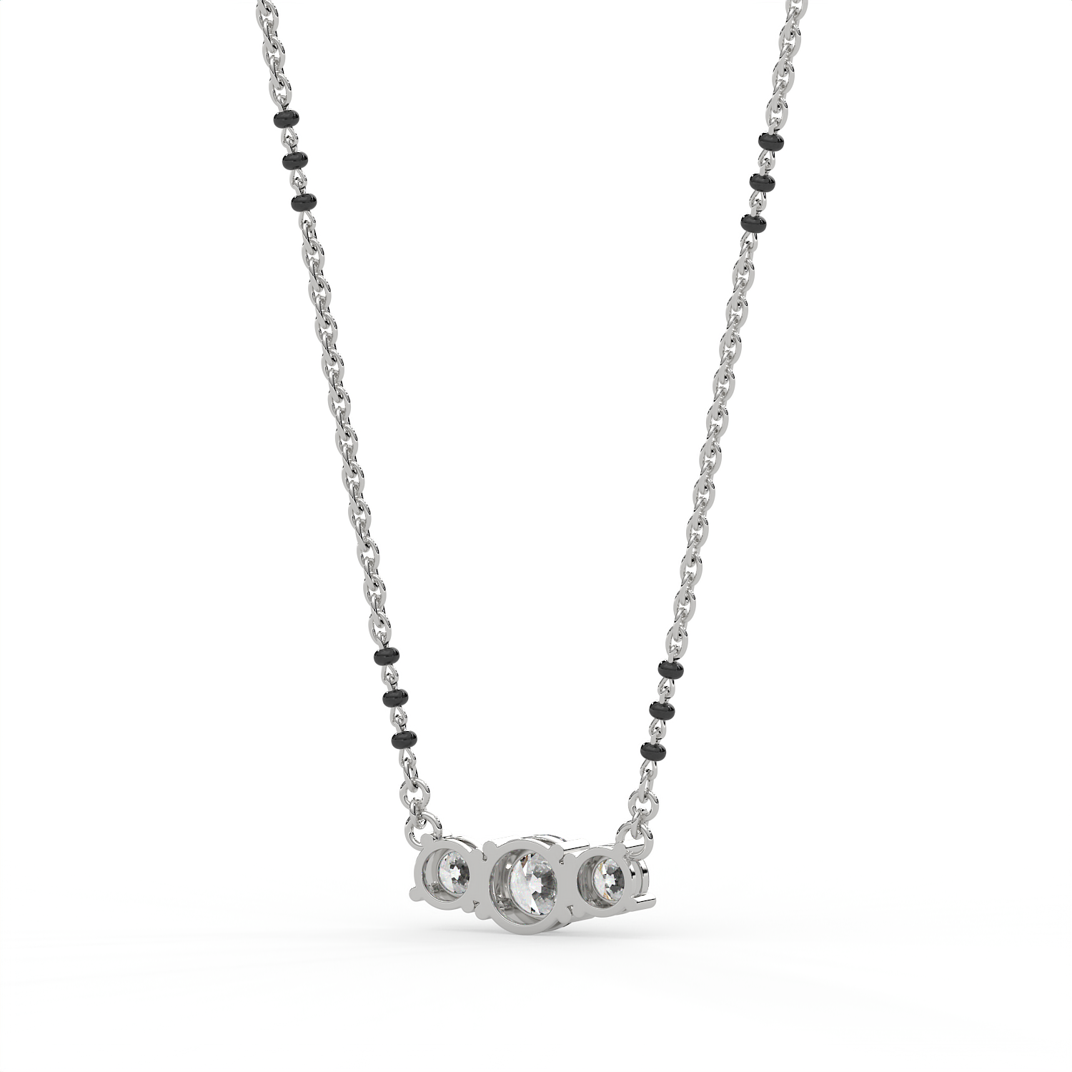 2 CT Three Stone Round Cut Moissanite Mangalsutra Necklace in 925 Sterling Silver with 14K Gold Vermeil
