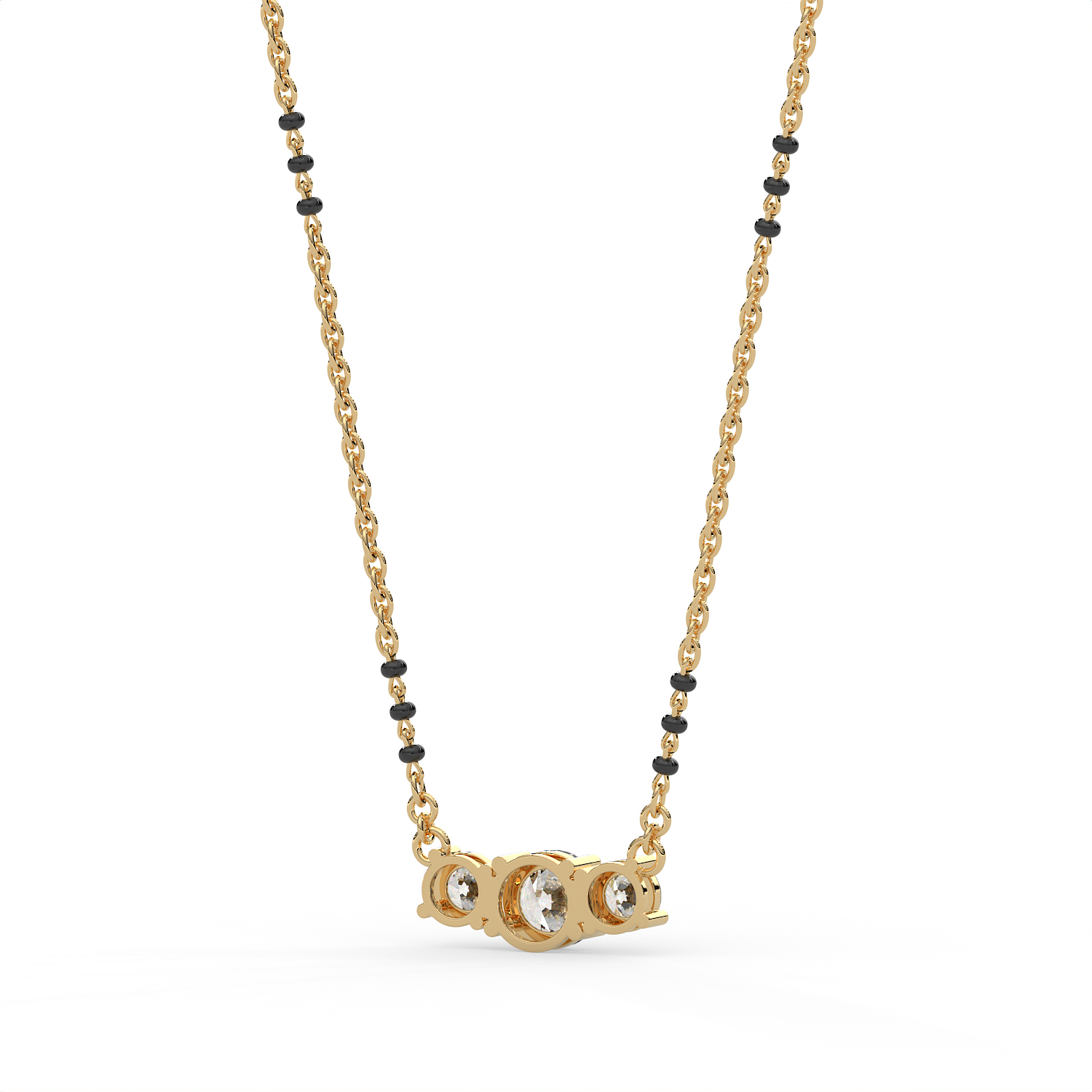 2 CT Three Stone Round Cut Moissanite Mangalsutra Necklace in 925 Sterling Silver with 14K Gold Vermeil