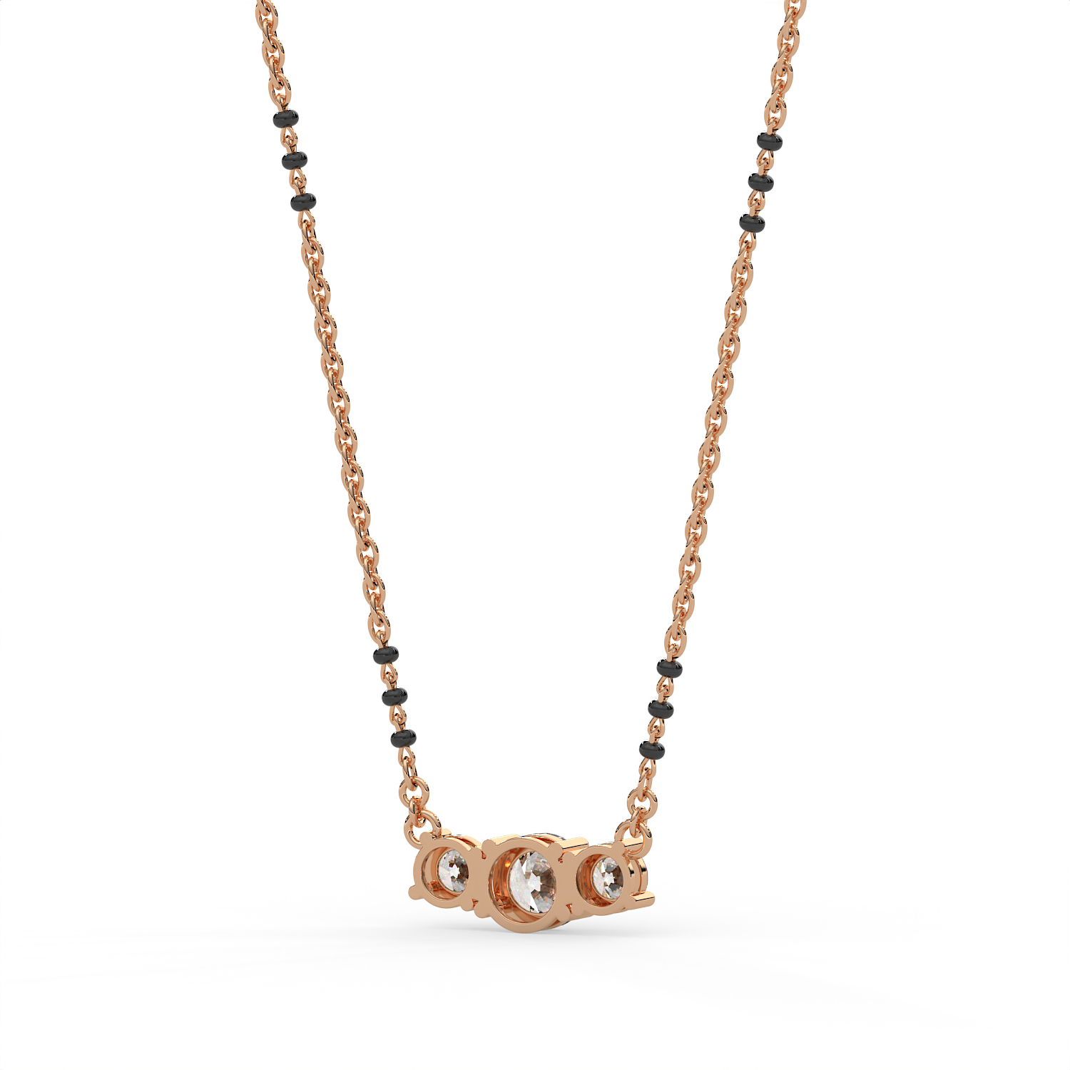 2 CT Three Stone Round Cut Moissanite Mangalsutra Necklace in 925 Sterling Silver with 14K Gold Vermeil