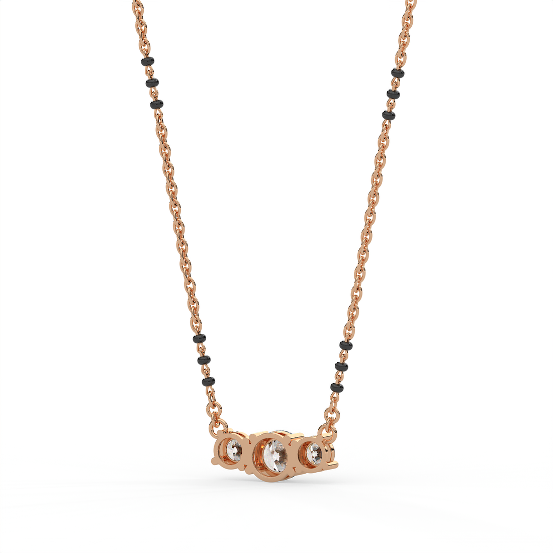 2 CT Three Stone Round Cut Moissanite Mangalsutra Necklace in 925 Sterling Silver with 14K Gold Vermeil
