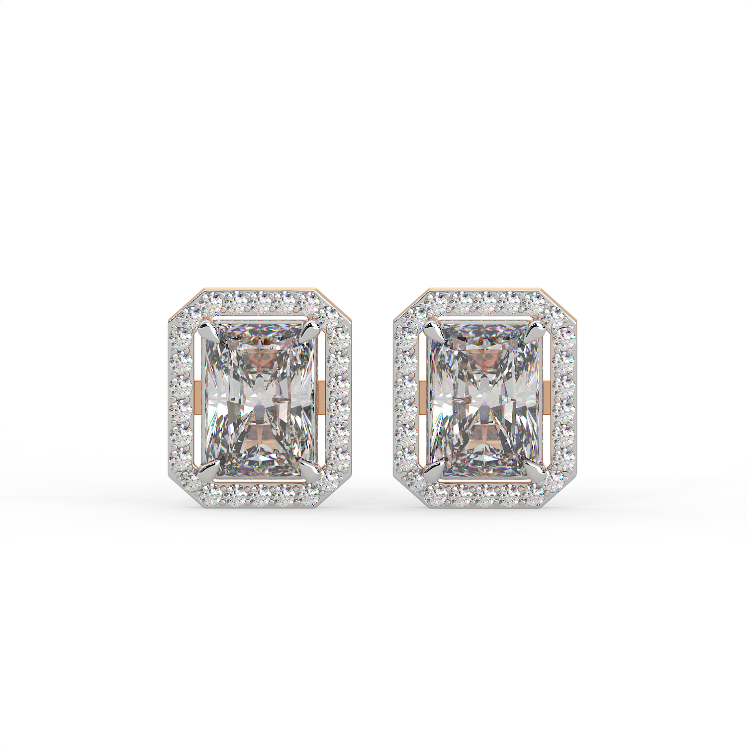 2.5 CT Radiant Cut Moissanite Halo Stud Earrings 925 Sterling Silver with Gold Vermeil