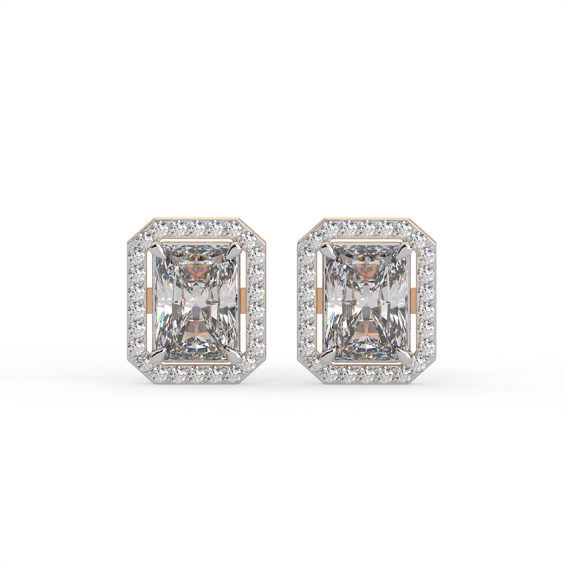 2.5 CT Radiant Cut Moissanite Halo Stud Earrings 925 Sterling Silver with Gold Vermeil
