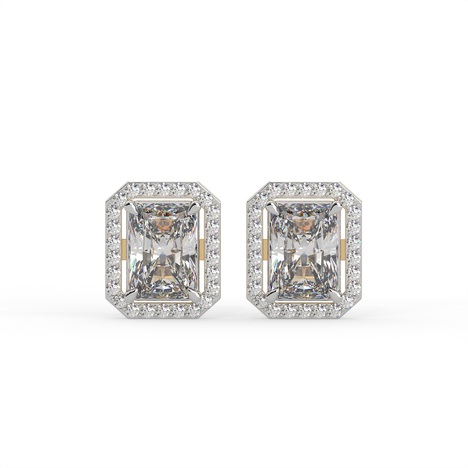 2.5 CT Radiant Cut Moissanite Halo Stud Earrings 925 Sterling Silver with Gold Vermeil