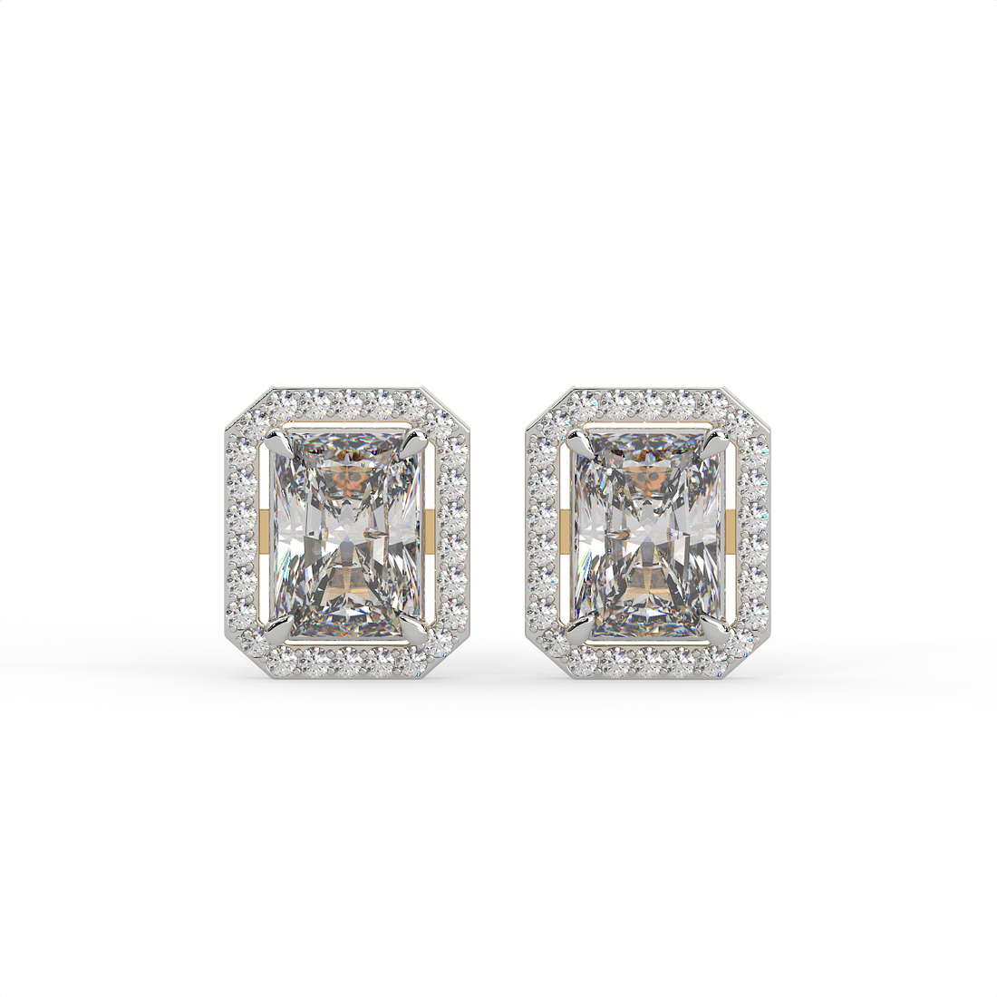 2.5 CT Radiant Cut Moissanite Halo Stud Earrings 925 Sterling Silver with Gold Vermeil