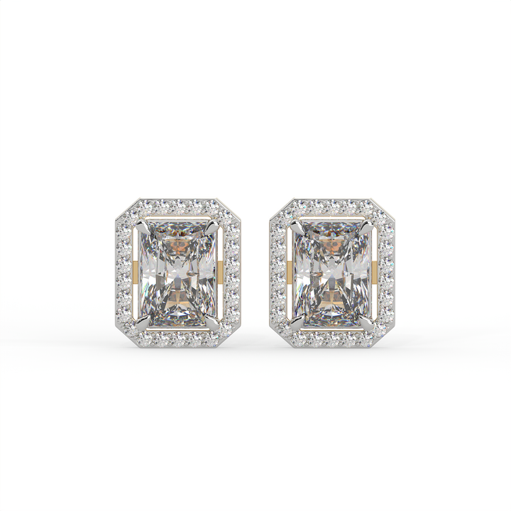 2.5 CT Radiant Cut Moissanite Halo Stud Earrings 925 Sterling Silver with Gold Vermeil