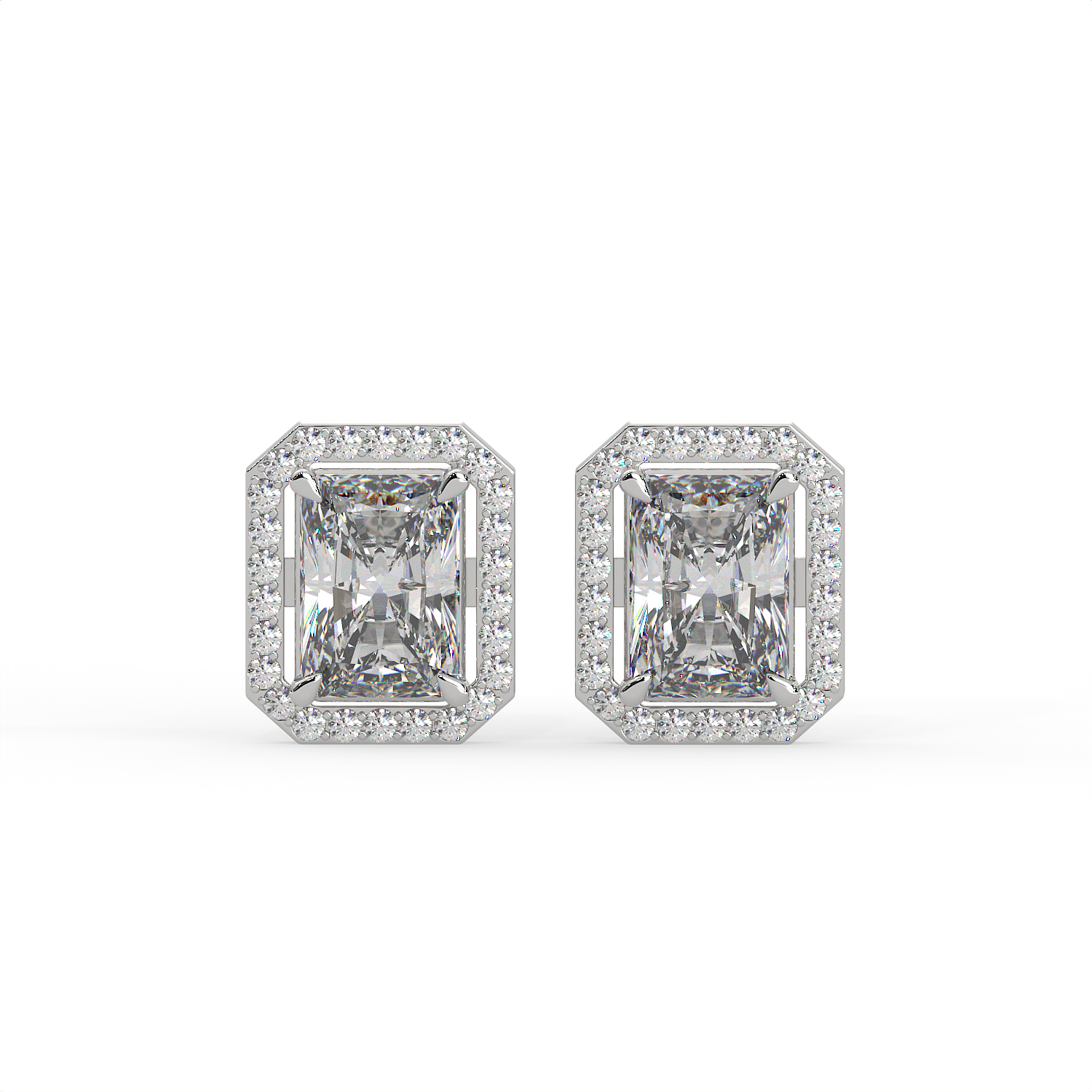 2.5 CT Radiant Cut Moissanite Halo Stud Earrings 925 Sterling Silver with Gold Vermeil