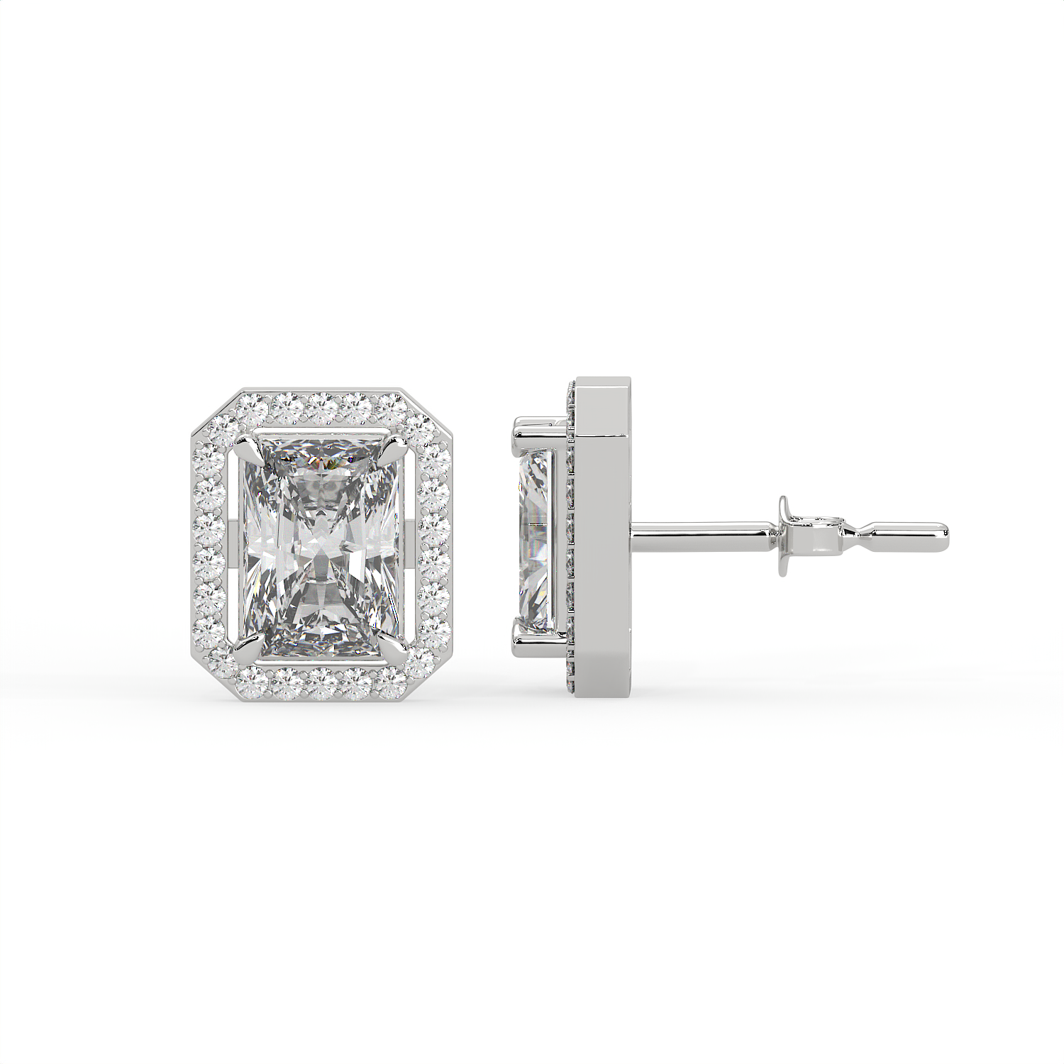 2.5 CT Radiant Cut Moissanite Halo Stud Earrings 925 Sterling Silver with Gold Vermeil