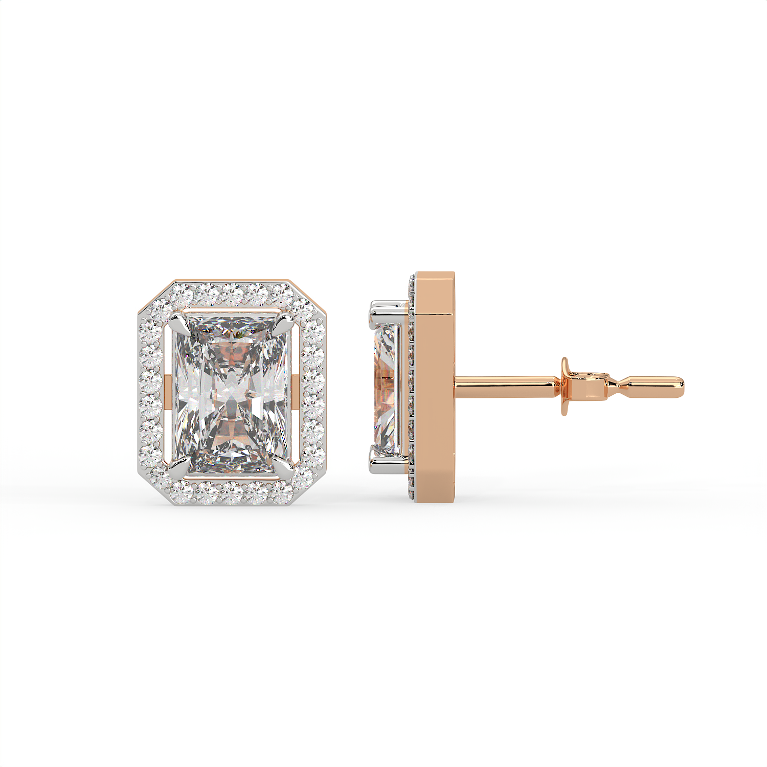2.5 CT Radiant Cut Moissanite Halo Stud Earrings 925 Sterling Silver with Gold Vermeil