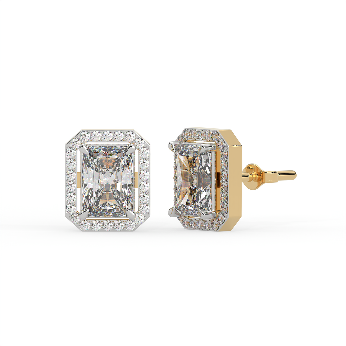 2.5 CT Radiant Cut Moissanite Halo Stud Earrings 925 Sterling Silver with Gold Vermeil