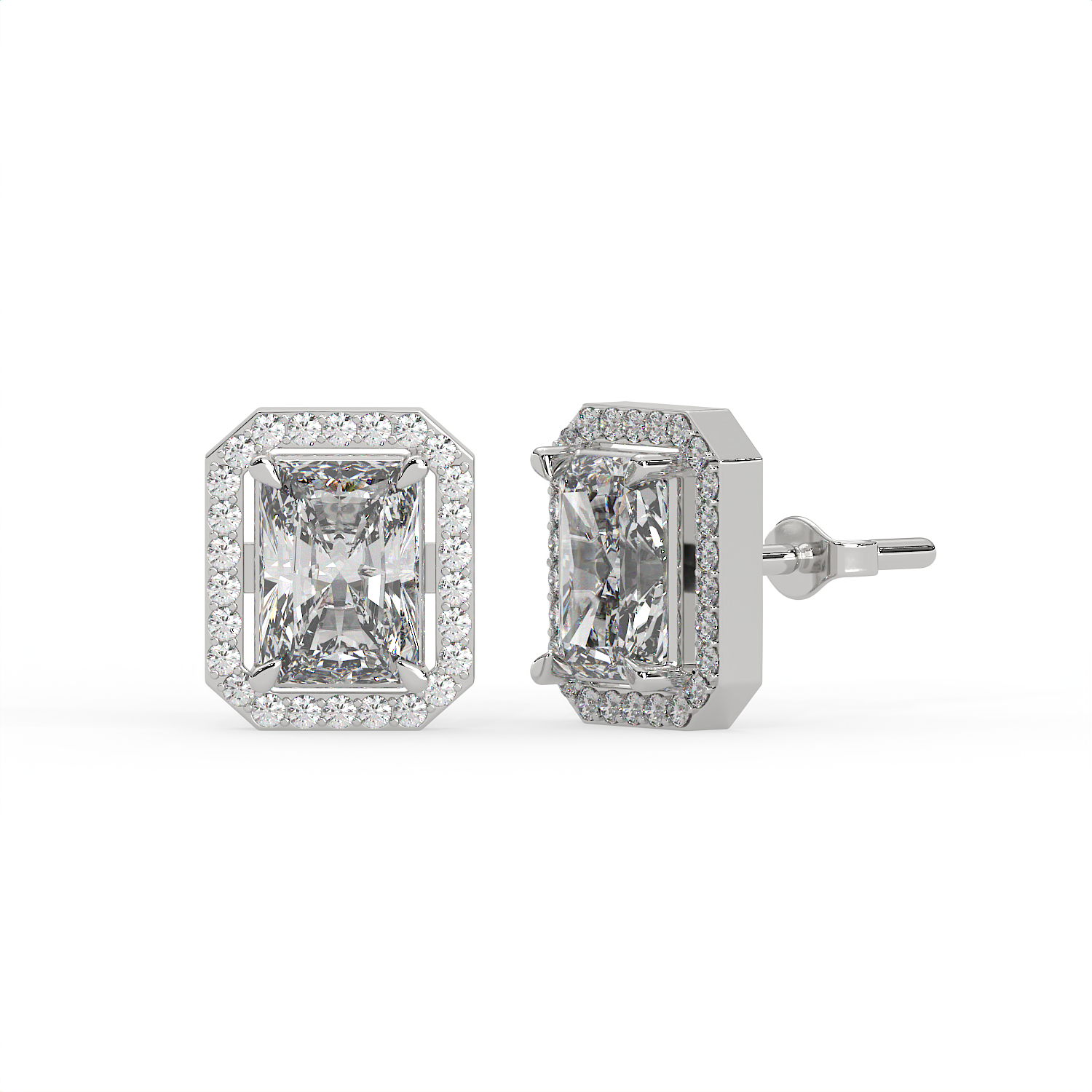 2.5 CT Radiant Cut Moissanite Halo Stud Earrings 925 Sterling Silver with Gold Vermeil