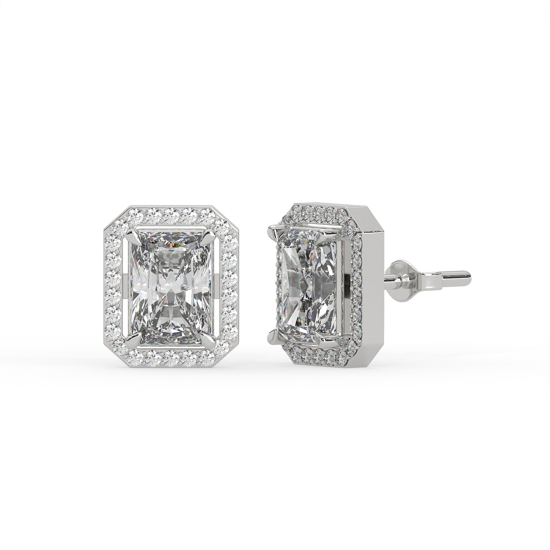 2.5 CT Radiant Cut Moissanite Halo Stud Earrings 925 Sterling Silver with Gold Vermeil