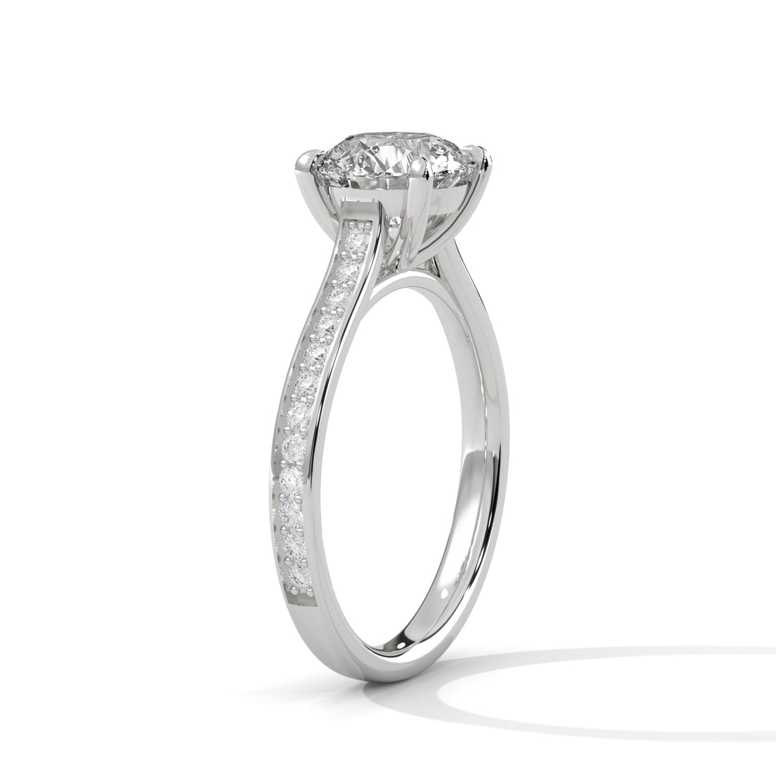 1.29 CT Round Cut With Side Accents Solitaire Diamond Ring